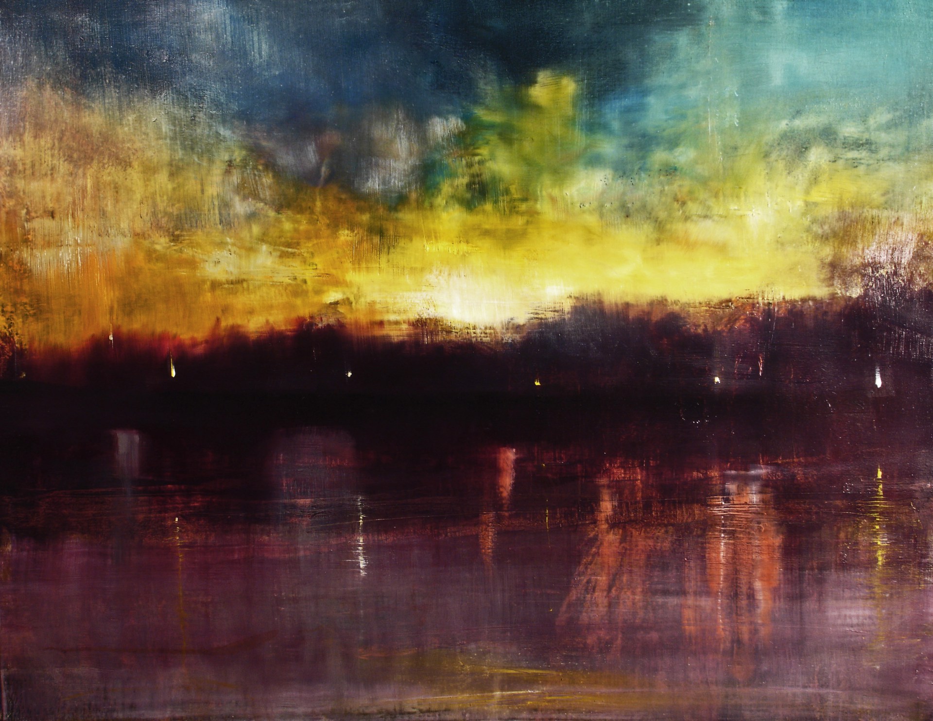 Sunset In Paris (Oil On Canvas, 20"x24")