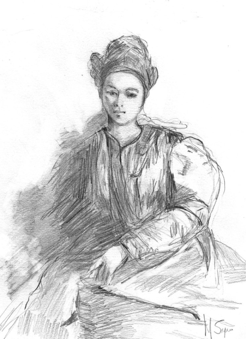 Meditation (pencil drawing, 12"x9")