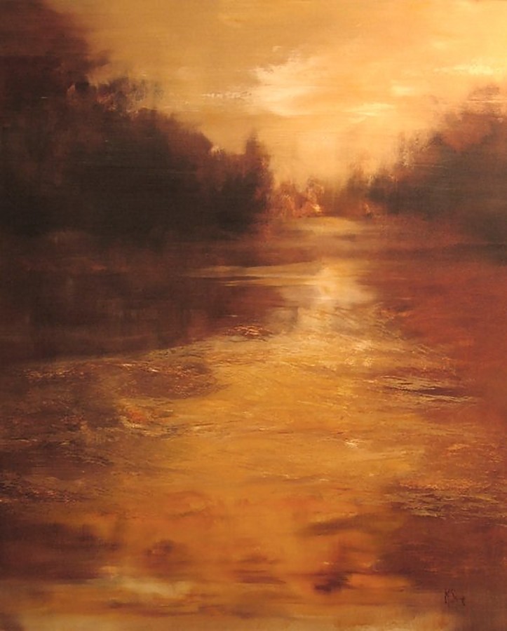 "Running Water" (signed lower right, oil on canvas, 48" x 40")