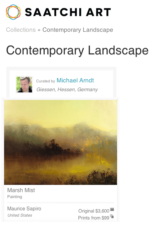 My oil painting "Marsh Mist" is available at Saatchi Art and it is also featured in their curated "Contemporary Landscape" collection.