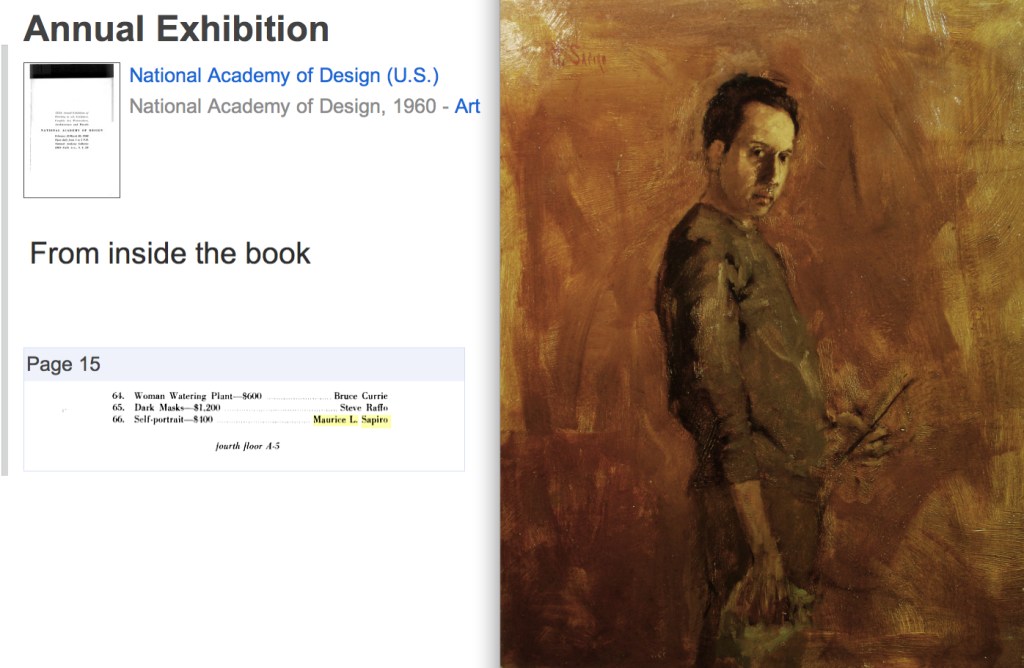 My "Self Portrait" was selected for the National Academy of Design Annual Exhibition, 1960.